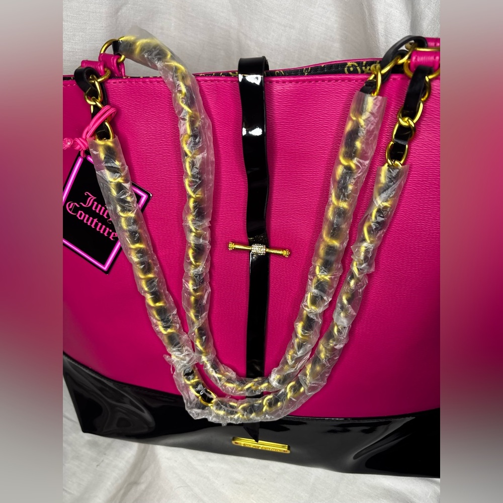 Juicy Couture Glam Tote Pink/Faux Patent Lthr Black - Never used/OG Tags